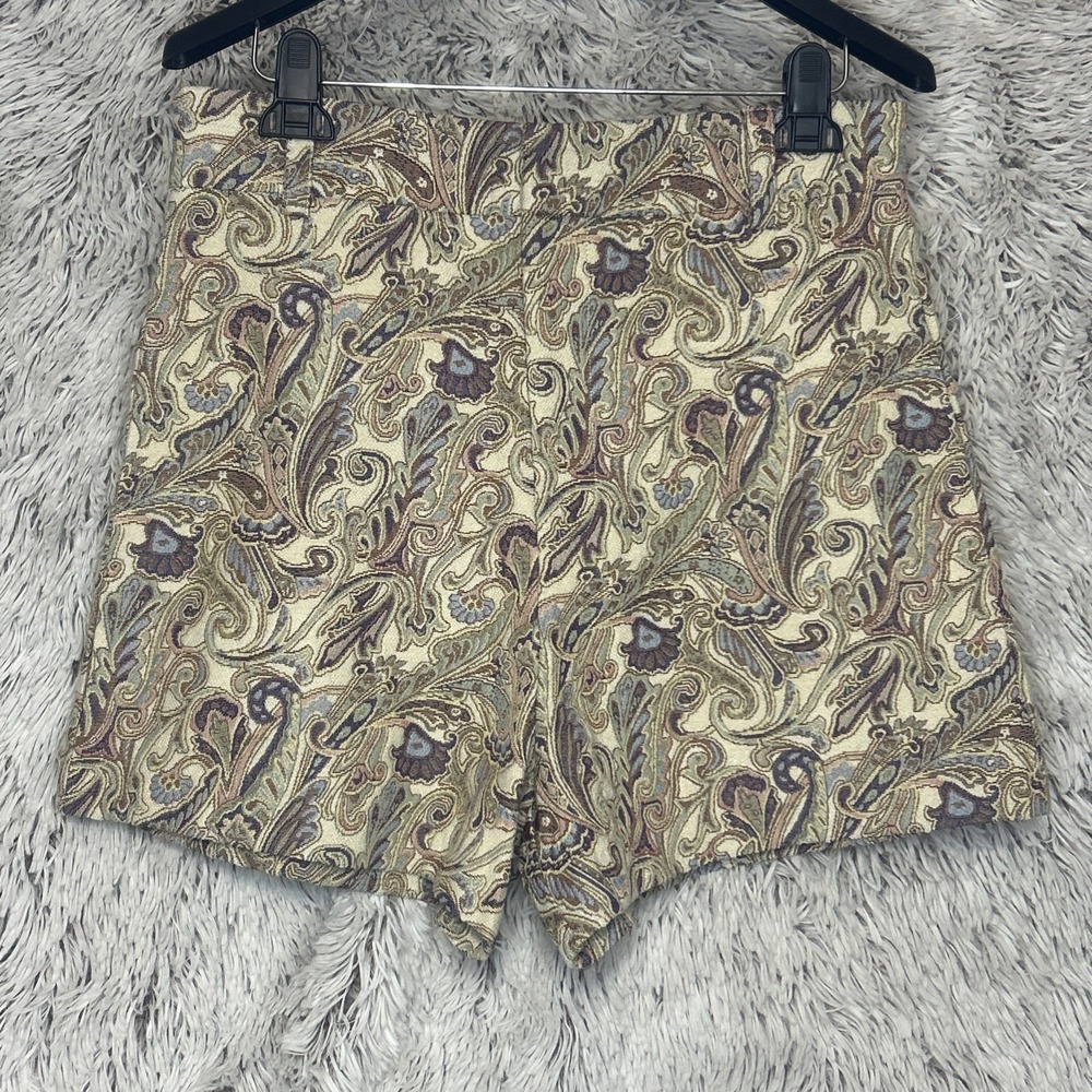 Tan Purple Paisley Tapestry Jacquard Shorts Large High Rise Boho Eclectic‎ Y2K